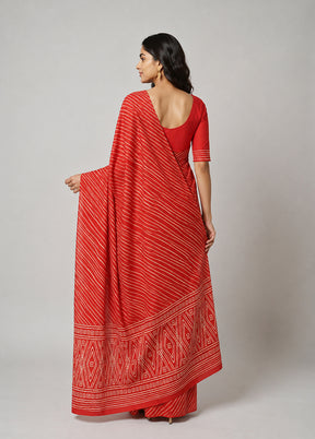 Red Printed Silk Saree Without Blouse Piece