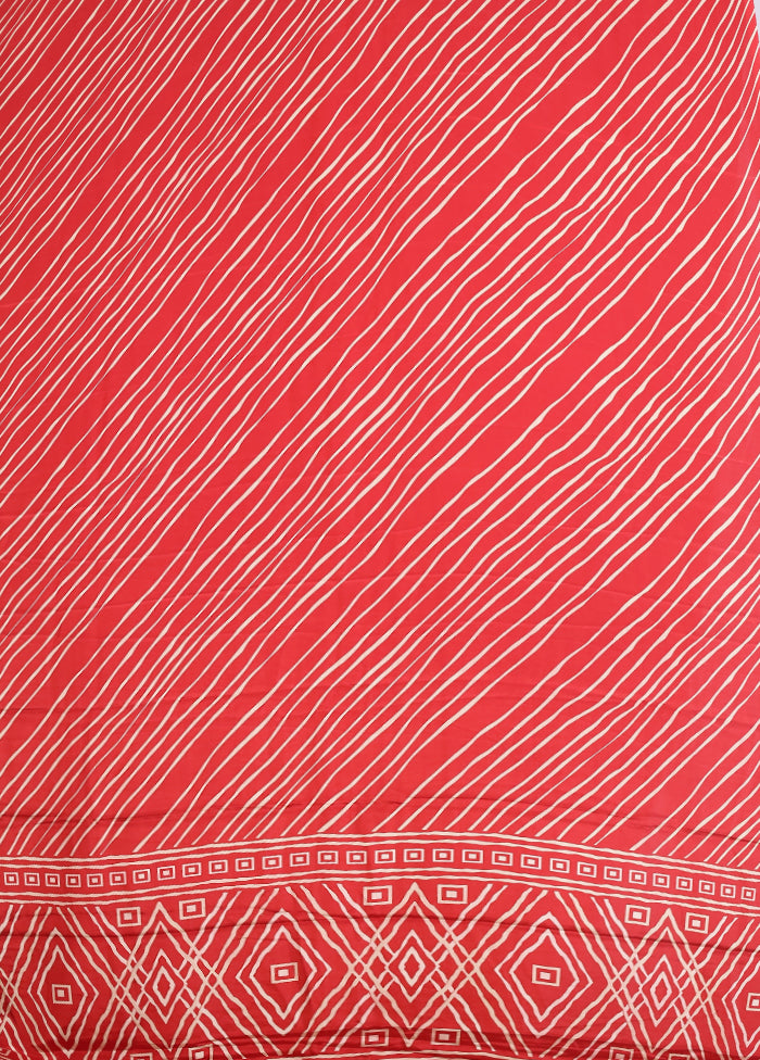 Red Printed Silk Saree Without Blouse Piece