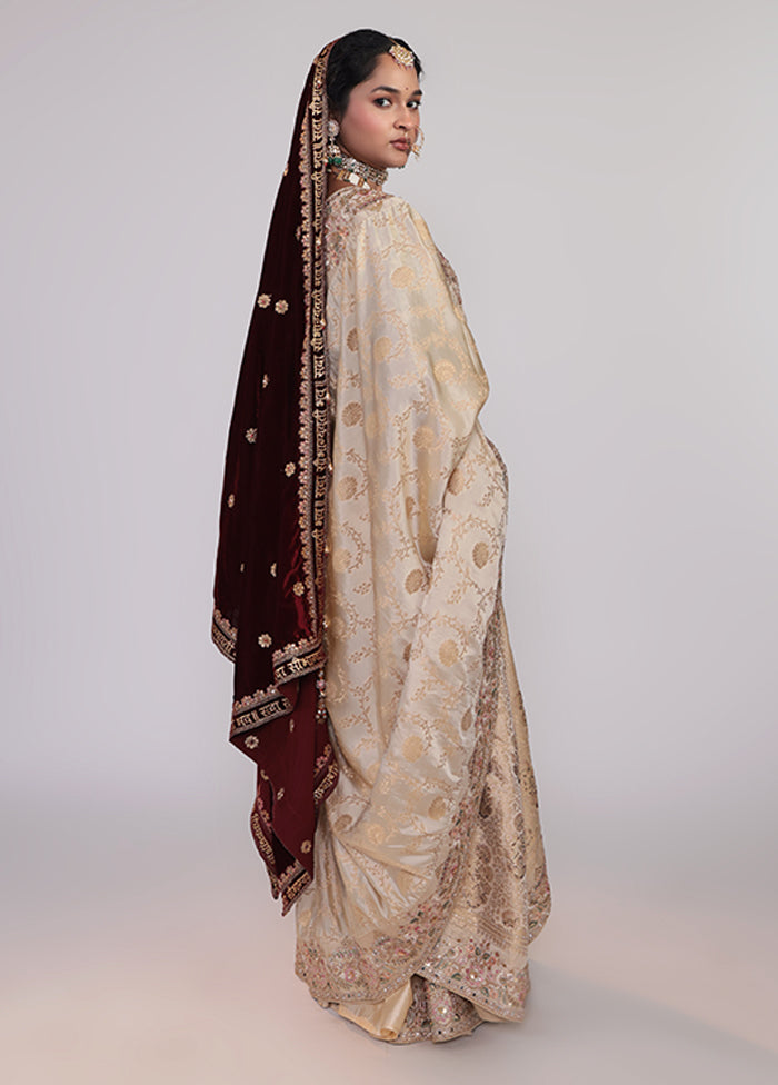 Cream Handloom Dupion Pure Silk Saree With Blouse Piece