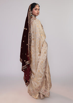 Cream Handloom Dupion Pure Silk Saree With Blouse Piece