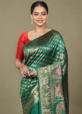 Green Baluchari Silk Saree With Blouse Piece