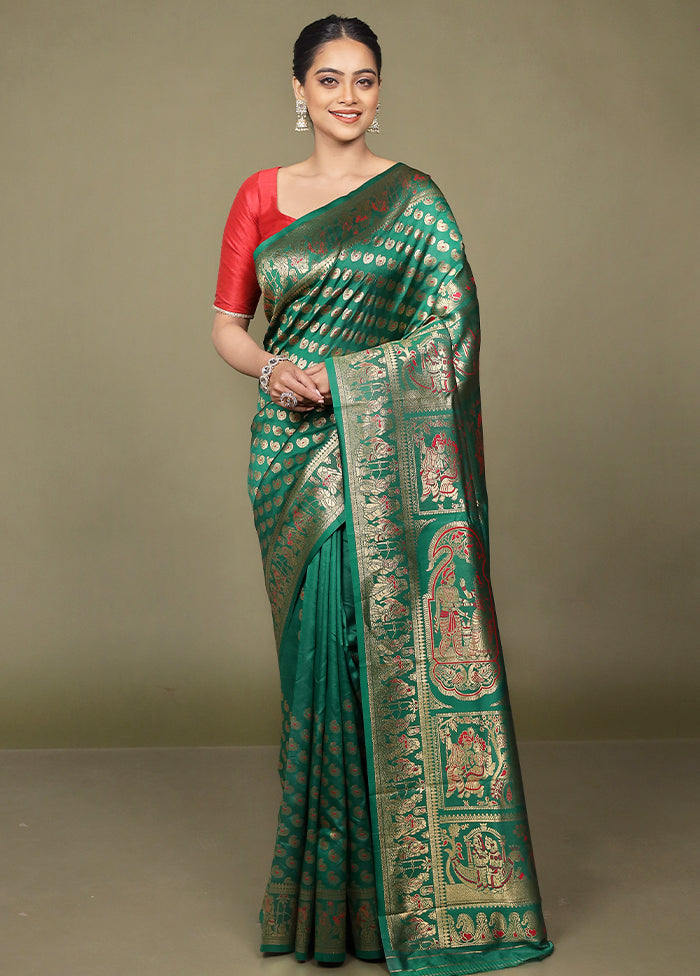Green Baluchari Silk Saree With Blouse Piece