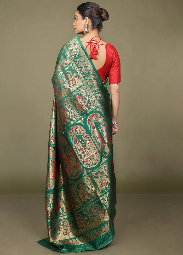 Green Baluchari Silk Saree With Blouse Piece