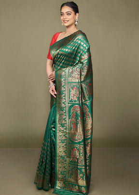 Green Baluchari Silk Saree With Blouse Piece