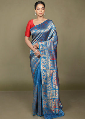 Blue Baluchari Silk Saree With Blouse Piece