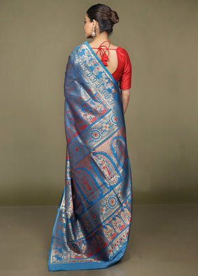 Blue Baluchari Silk Saree With Blouse Piece
