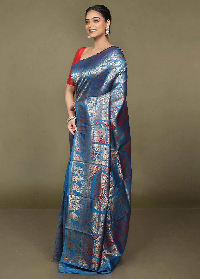 Blue Baluchari Silk Saree With Blouse Piece