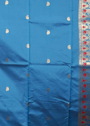 Blue Baluchari Silk Saree With Blouse Piece