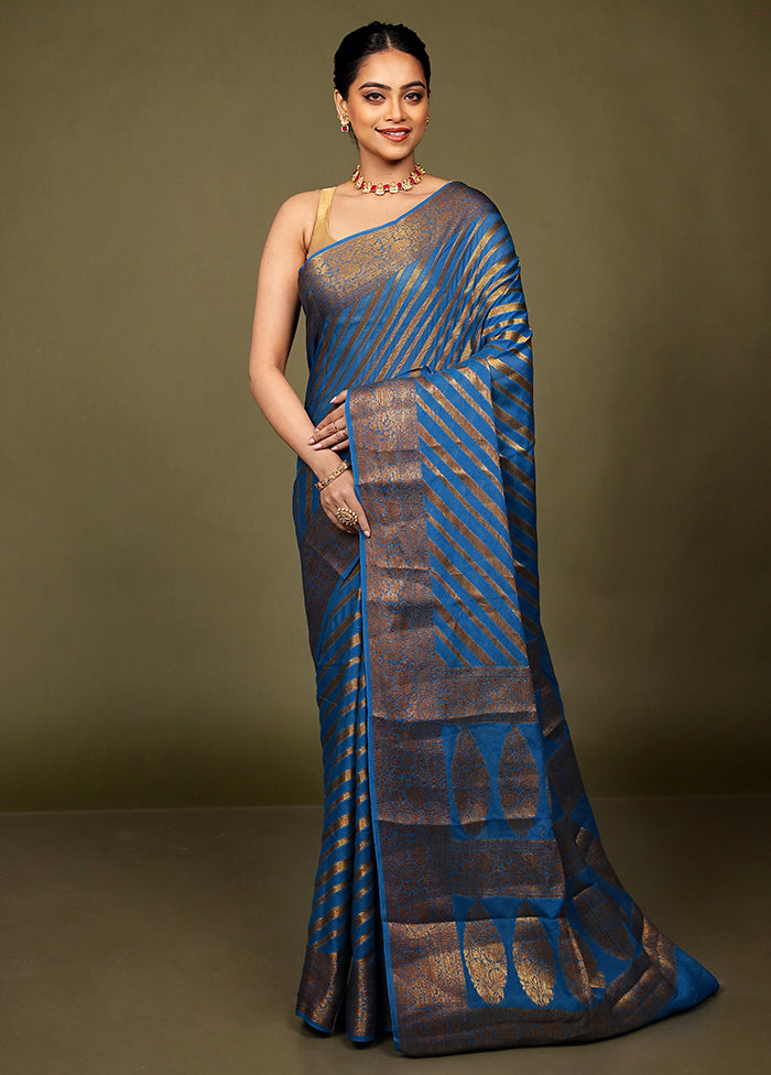 Blue Georgette Saree With Blouse Piece