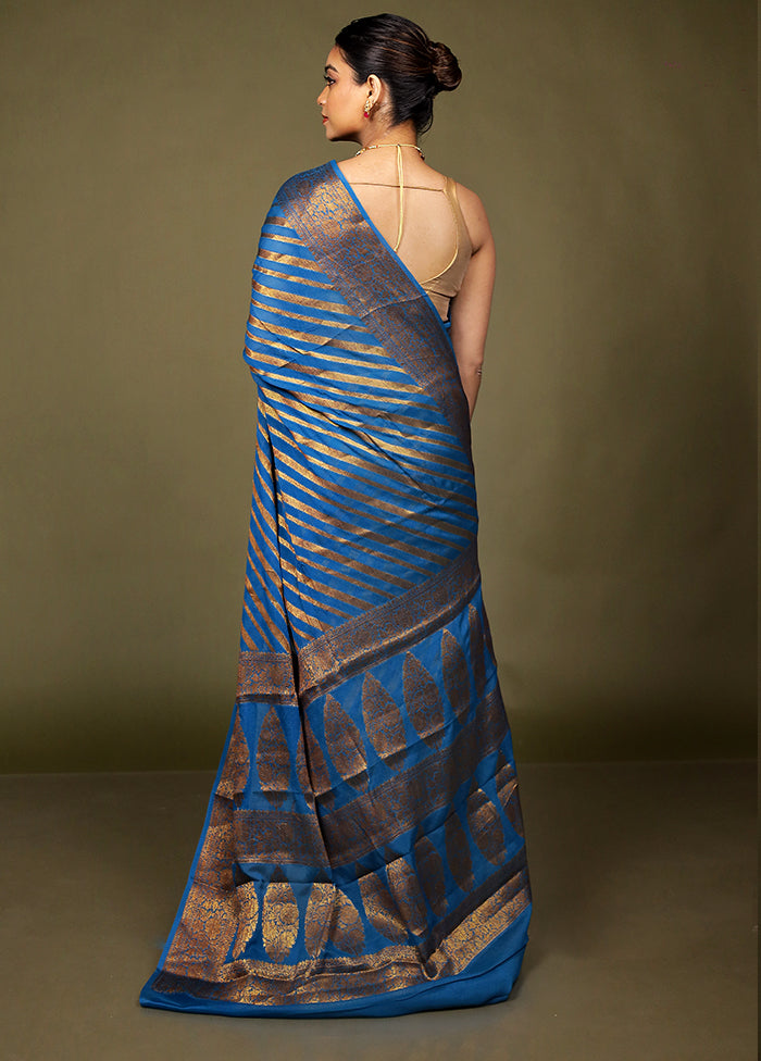 Blue Georgette Saree With Blouse Piece