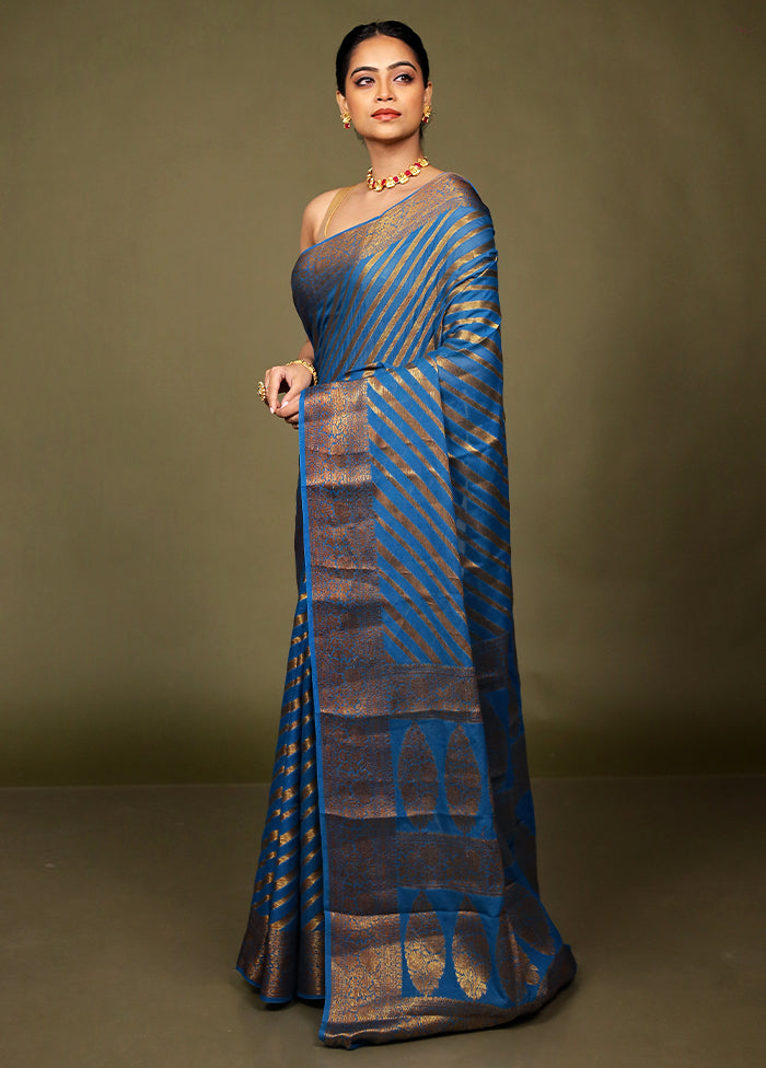 Blue Georgette Saree With Blouse Piece