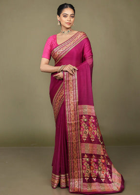 Pink Handloom Pure Georgette Saree With Blouse Piece