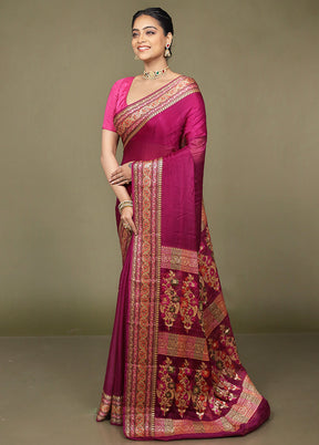 Pink Handloom Pure Georgette Saree With Blouse Piece