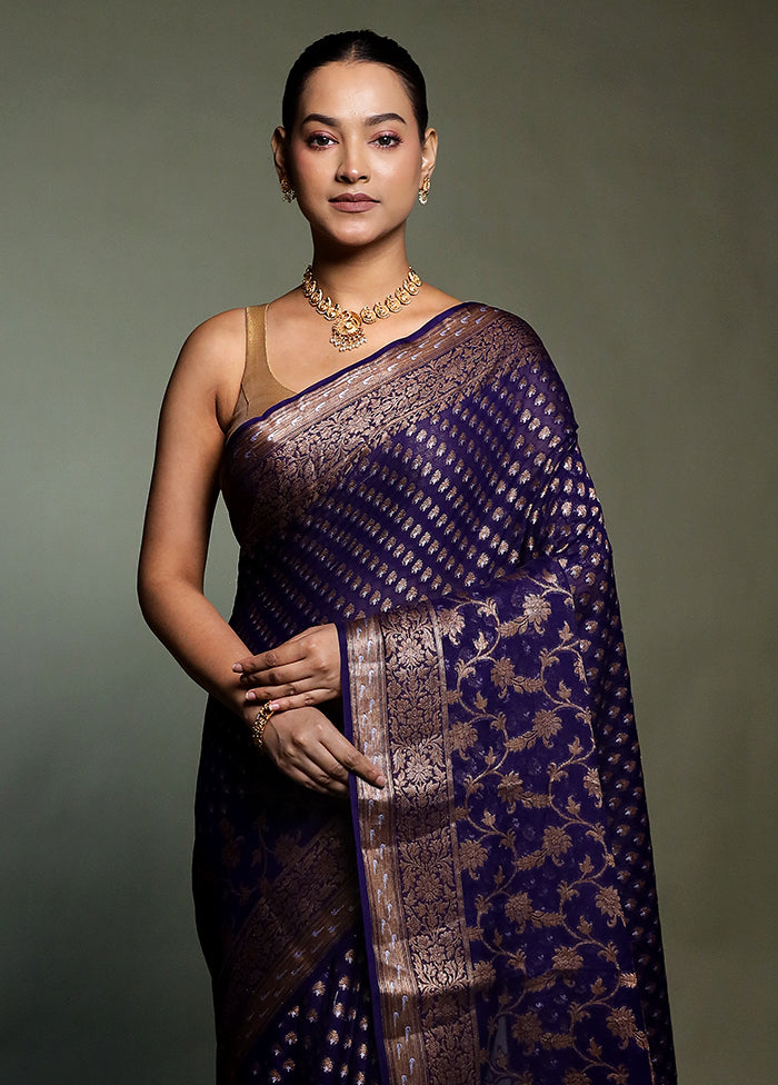 Blue Georgette Saree With Blouse Piece