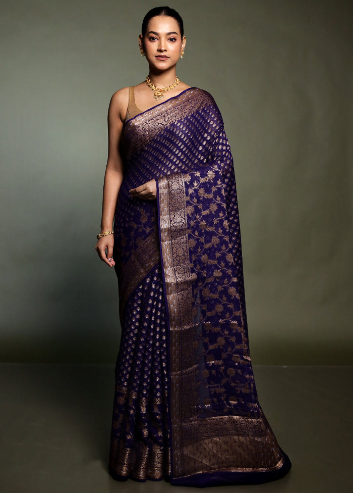 Blue Georgette Saree With Blouse Piece