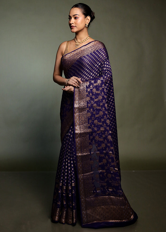 Blue Georgette Saree With Blouse Piece