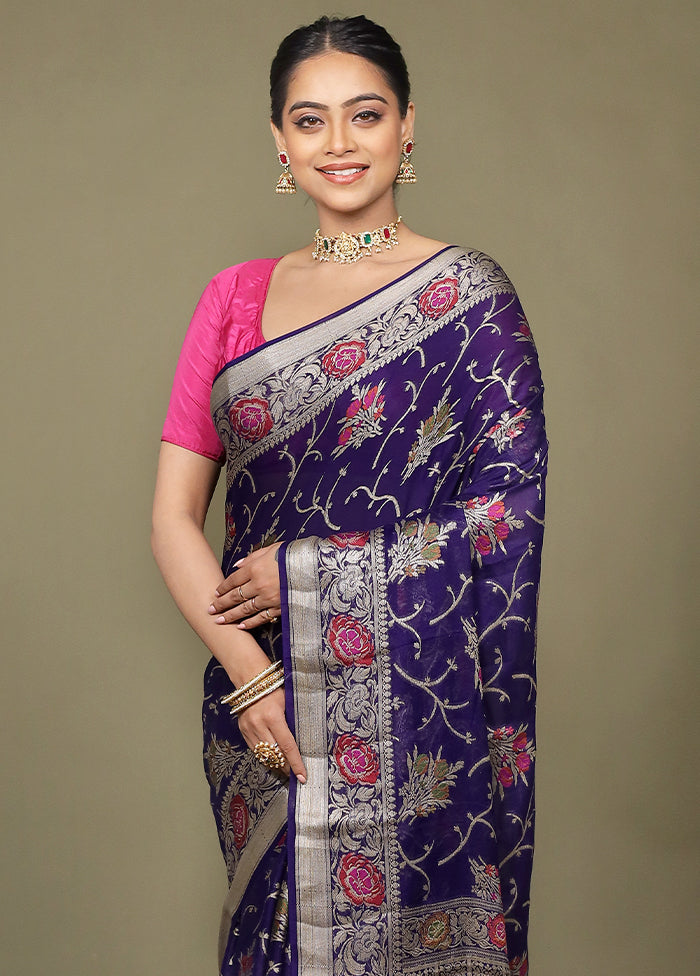 Blue Georgette Saree With Blouse Piece