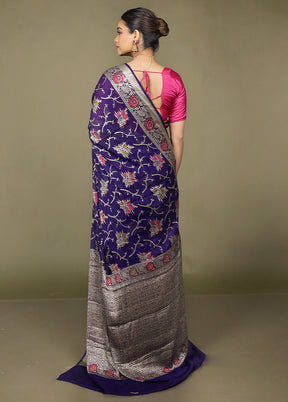 Blue Georgette Saree With Blouse Piece