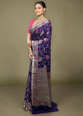 Blue Georgette Saree With Blouse Piece