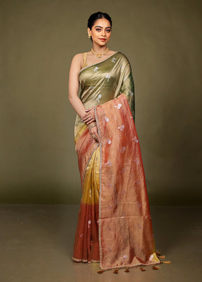 Green Crushed Tissue Silk Saree With Blouse Piece