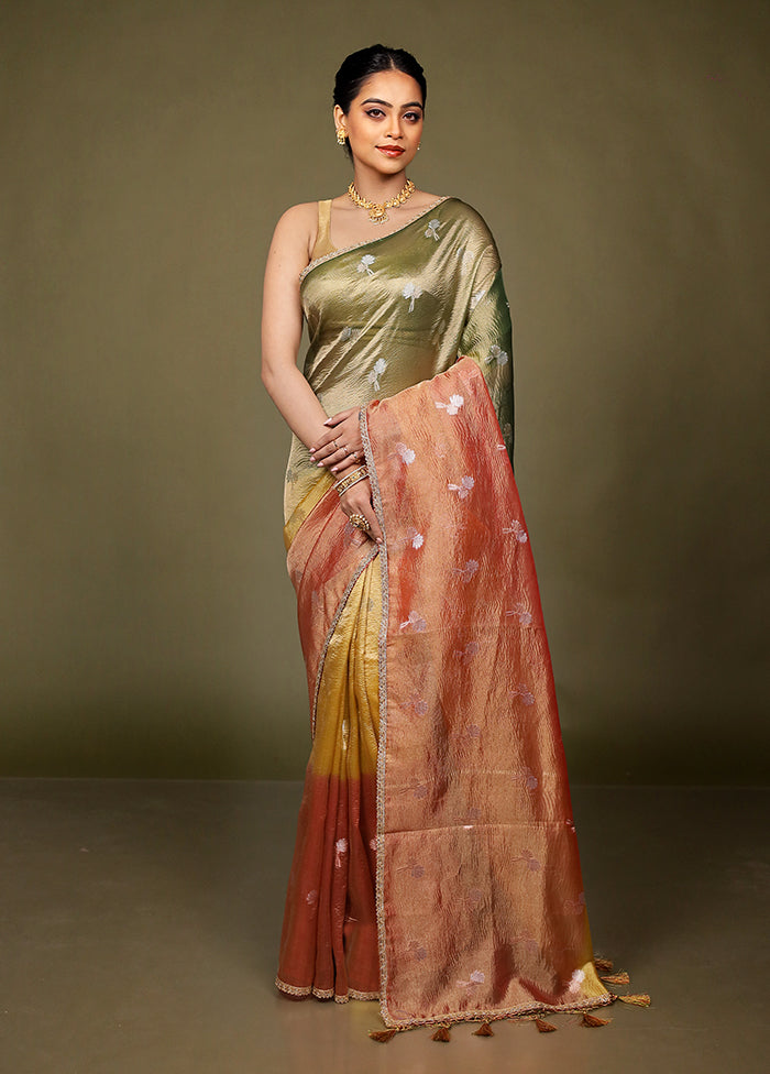 Green Crushed Tissue Silk Saree With Blouse Piece