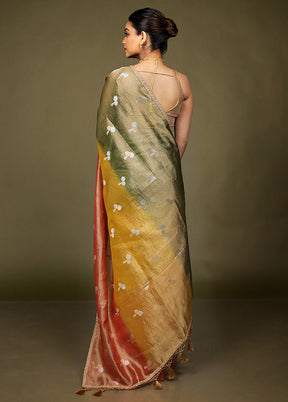 Green Crushed Tissue Silk Saree With Blouse Piece