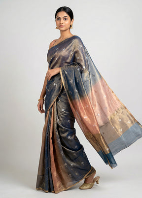 Blue Tissue Silk Saree With Blouse Piece