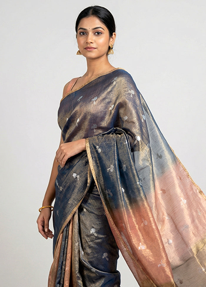 Blue Tissue Silk Saree With Blouse Piece