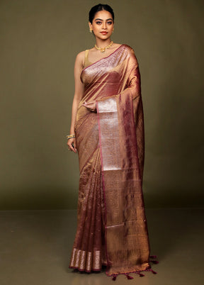 Pink Crushed Tissue Silk Saree With Blouse Piece