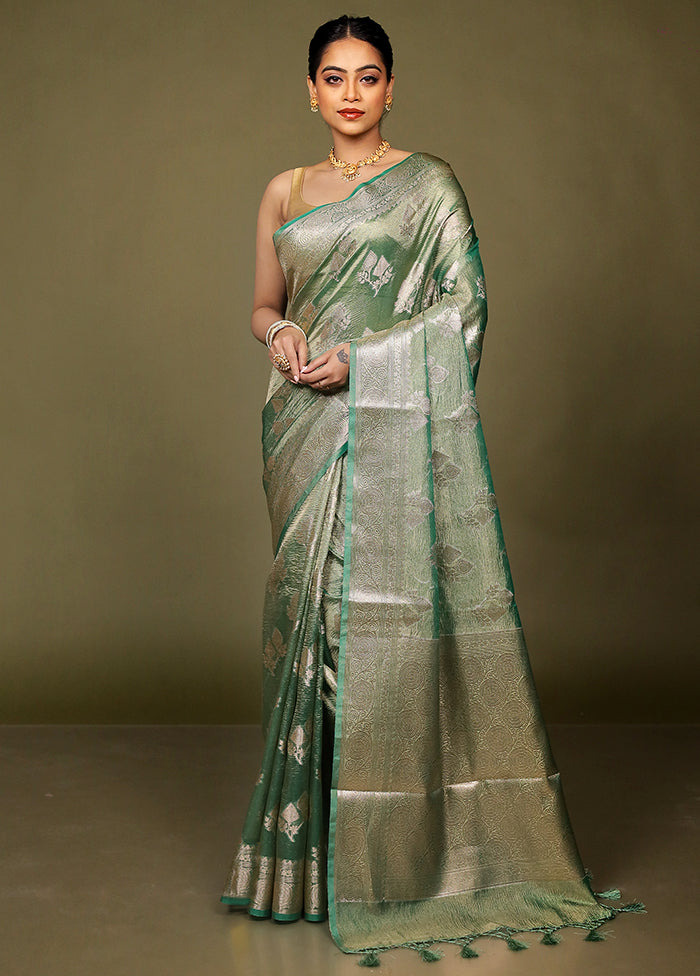 Green Crushed Tissue Silk Saree With Blouse Piece