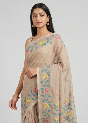 Multicolor Handloom Pure Cotton Saree With Blouse Piece