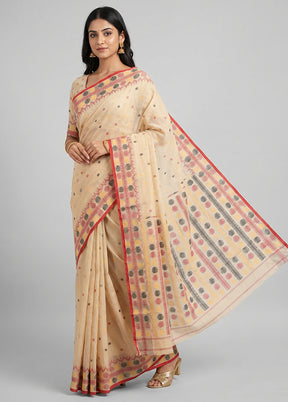 Multicolor Handloom Pure Cotton Saree With Blouse Piece