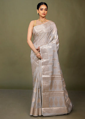 Grey Dupion Silk Saree With Blouse Piece