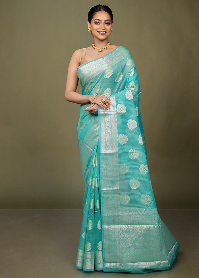 Green Kora Silk Saree With Blouse Piece