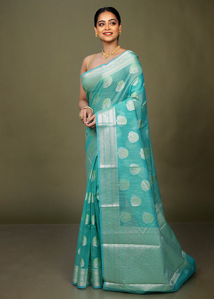 Green Kora Silk Saree With Blouse Piece