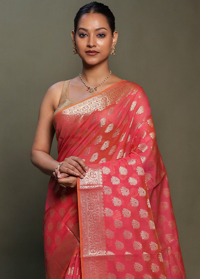Pink Kora Silk Saree With Blouse Piece
