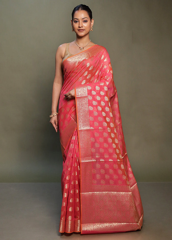 Pink Kora Silk Saree With Blouse Piece