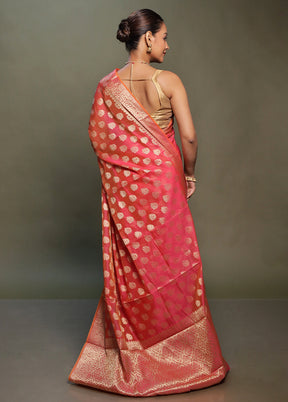 Pink Kora Silk Saree With Blouse Piece