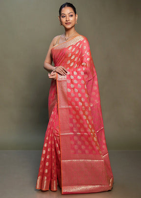 Pink Kora Silk Saree With Blouse Piece