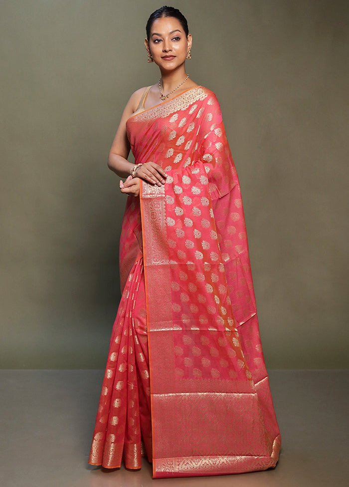 Pink Kora Silk Saree With Blouse Piece