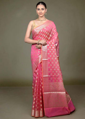 Pink Kora Silk Saree With Blouse Piece