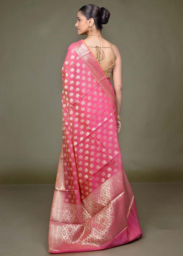 Pink Kora Silk Saree With Blouse Piece