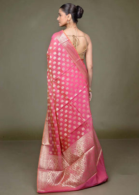 Pink Kora Silk Saree With Blouse Piece
