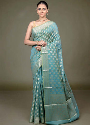 Green Kora Silk Saree With Blouse Piece