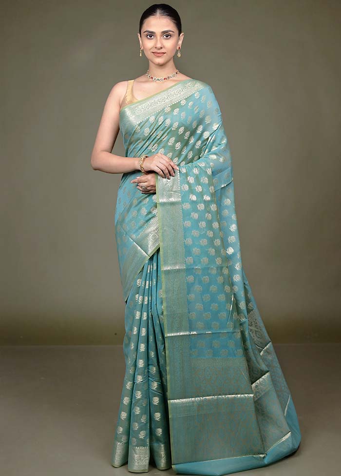Green Kora Silk Saree With Blouse Piece