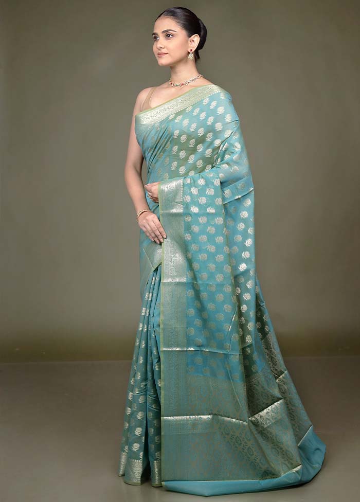 Green Kora Silk Saree With Blouse Piece