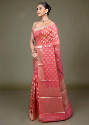 Pink Kora Silk Saree With Blouse Piece