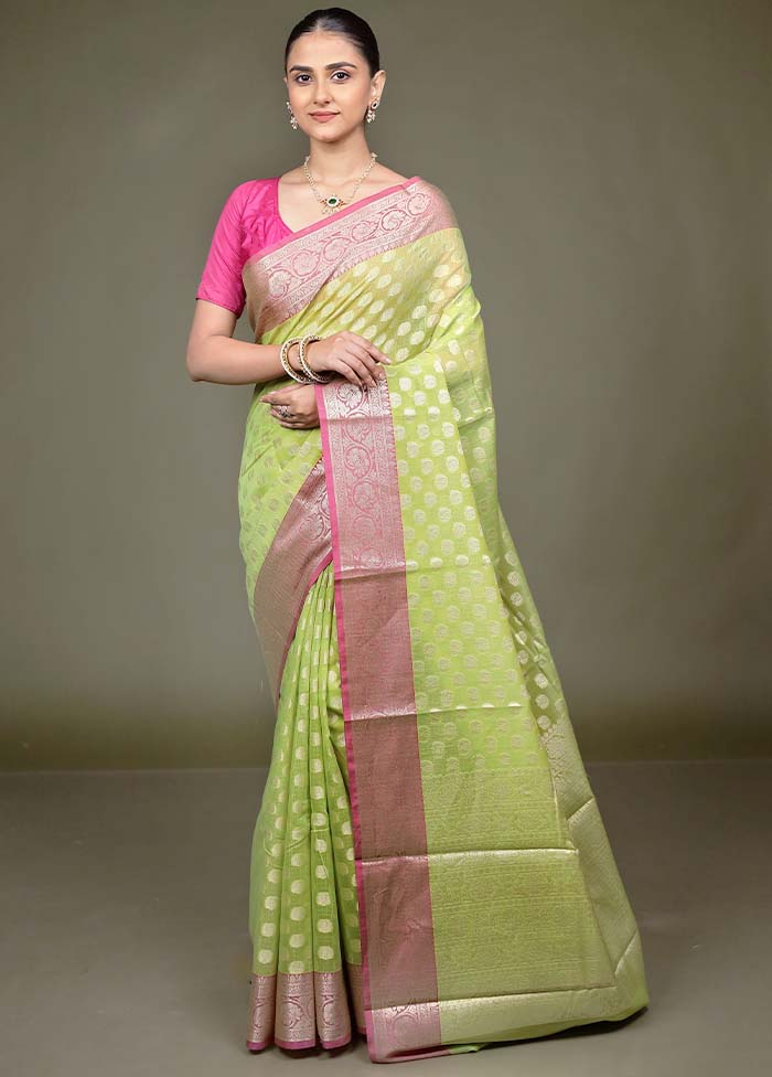 Green Kora Silk Saree With Blouse Piece