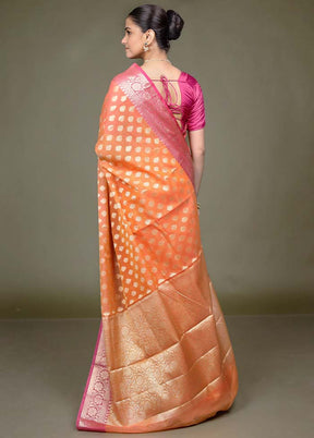 Orange Kora Silk Saree With Blouse Piece