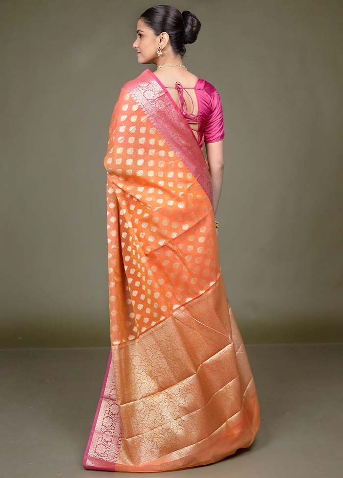 Orange Kora Silk Saree With Blouse Piece